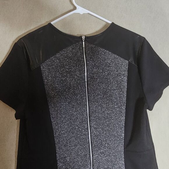 Liz Claiborne Sheath Ponte Dress Size XL Black/Gray Faux Leather + Tweed Detail - Picture 6 of 6